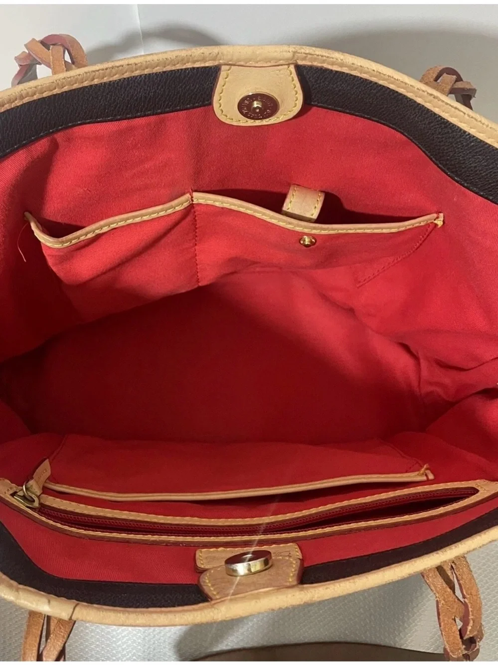 Dooney & Bourke Brown Tote with Tan Trim and Braided Handles